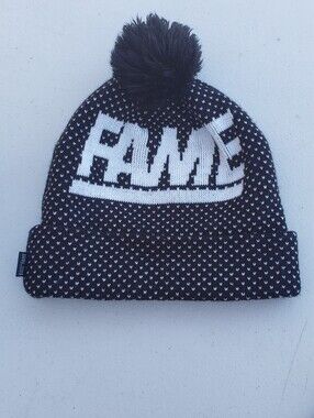 FAME Knit Pom Beanie Hat - Black & White